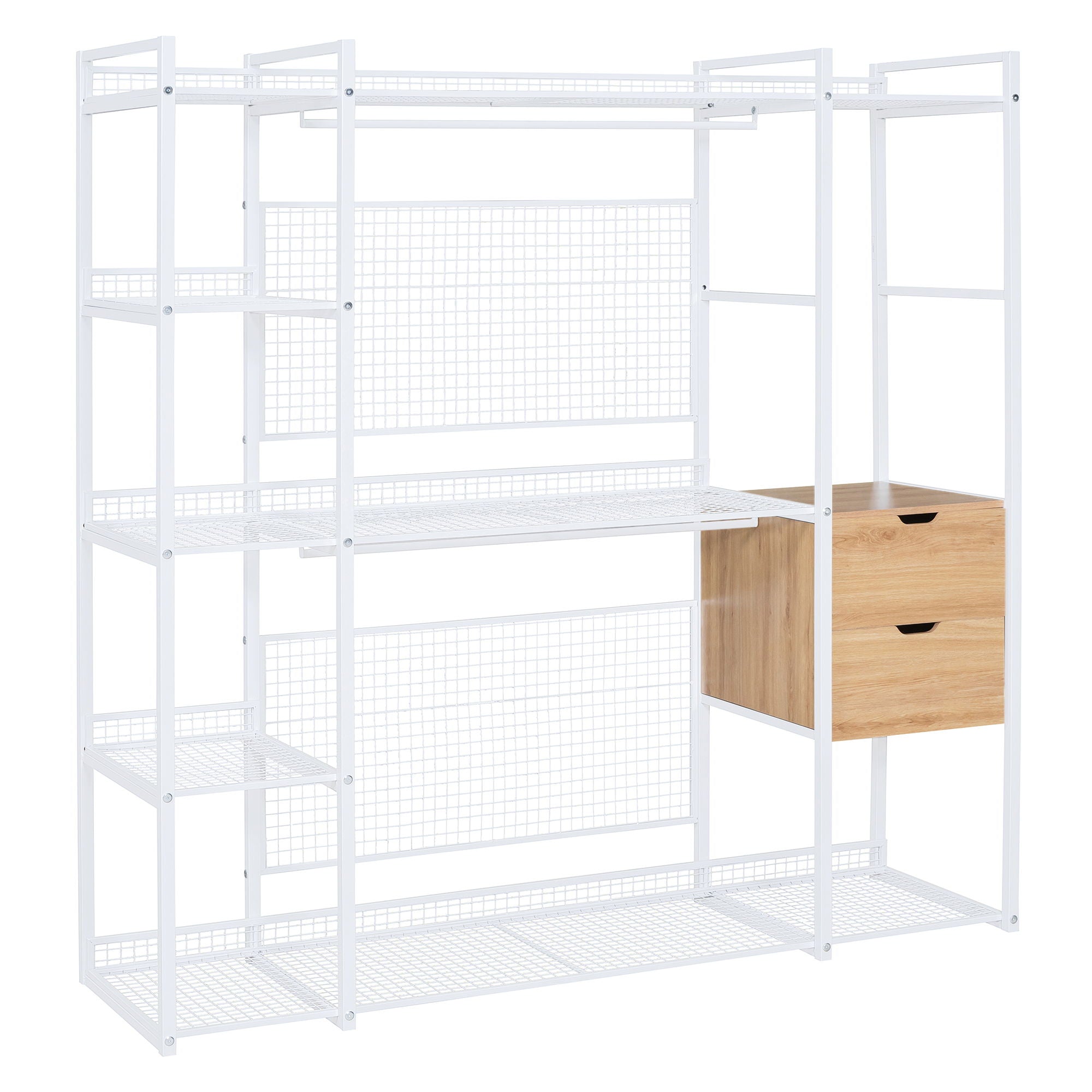 Open Style Wardrobe With Hanging Rails, Shelves And Drawers