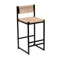 Bar Stools Paper Rope Weave Dining Chairs With Back Hand Weave Stools For Kichen Island, Bar & Counter (Set of 2)