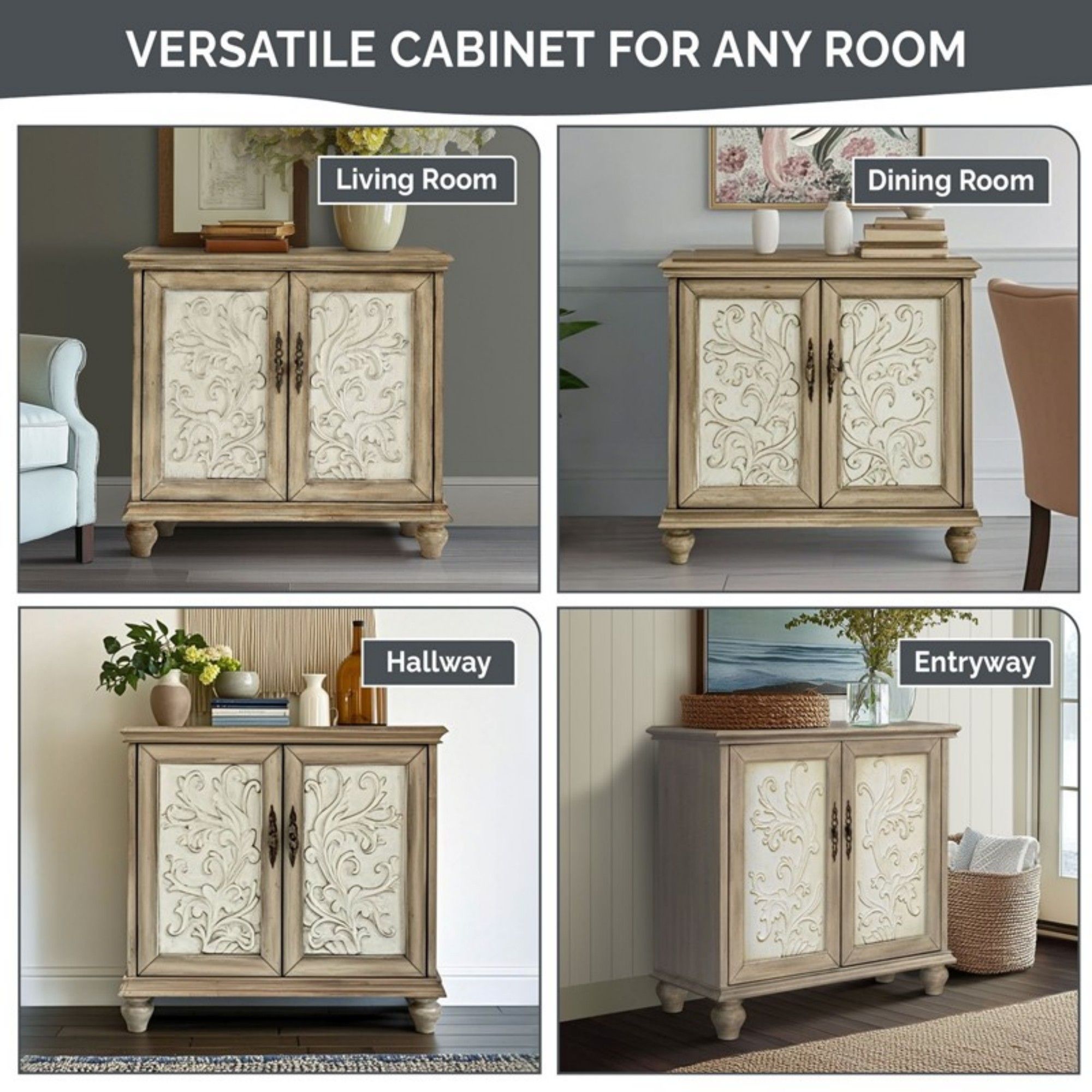 Driscoll - 2 Door Cabinet With Floral Design - Reclaimed Natural