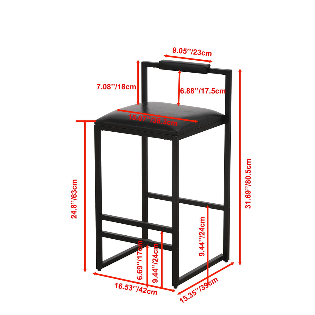 Elegant Bar Stool Set With Backrest And Footrest, Counter Height (Set of 2)