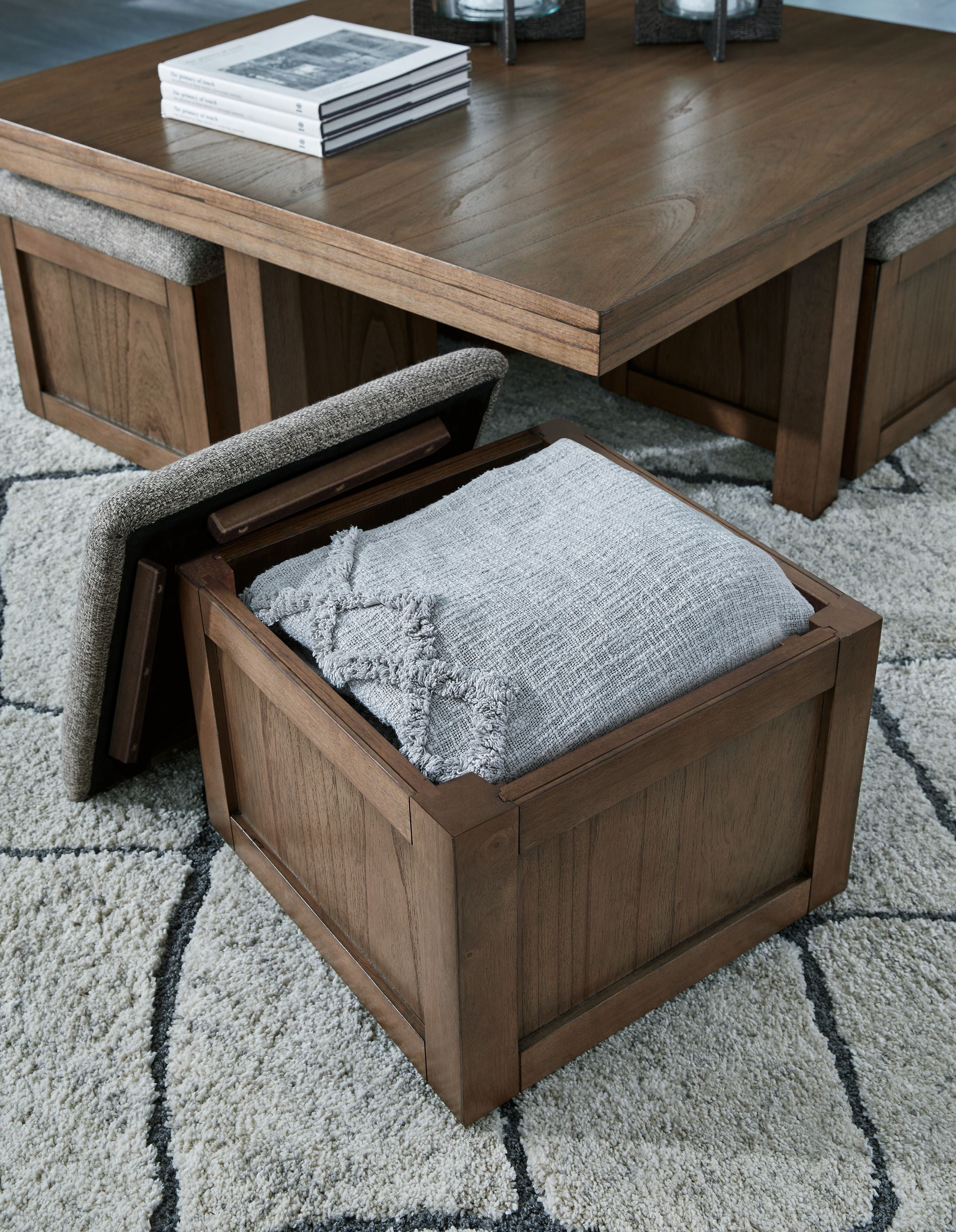 Boardernest - Cocktail Table With 4 Stools (Set of 5) - Brown