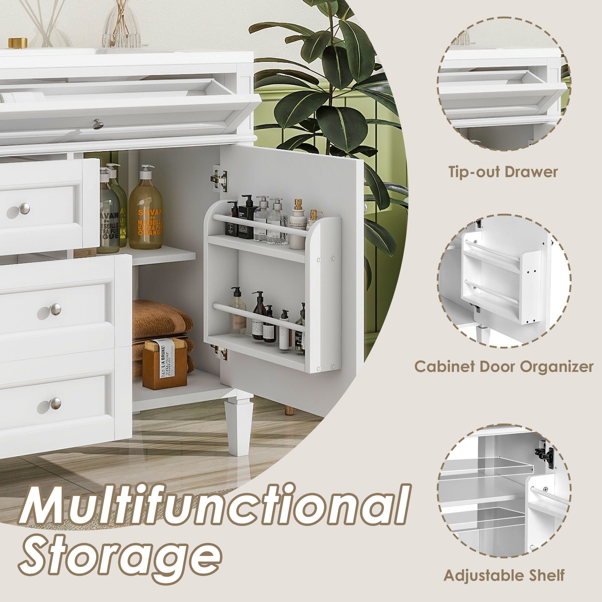 Bathroom Vanity With Top Sink, 2 Drawers And Tip Out Drawer