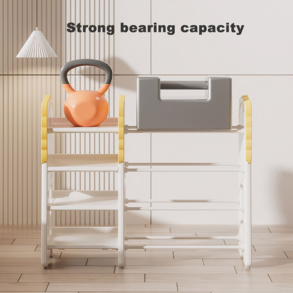 Kids Bookshelf And Toy Storage, 4 Tier Toy Organizers With 8 Removable Storage Bins, Kids Toy Storage Organizer For Study Room - Gray / White / Yellow