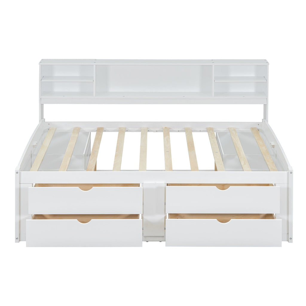 Daybed With 2 Bedside Cabinets, Upper Shelves And 4 Drawers