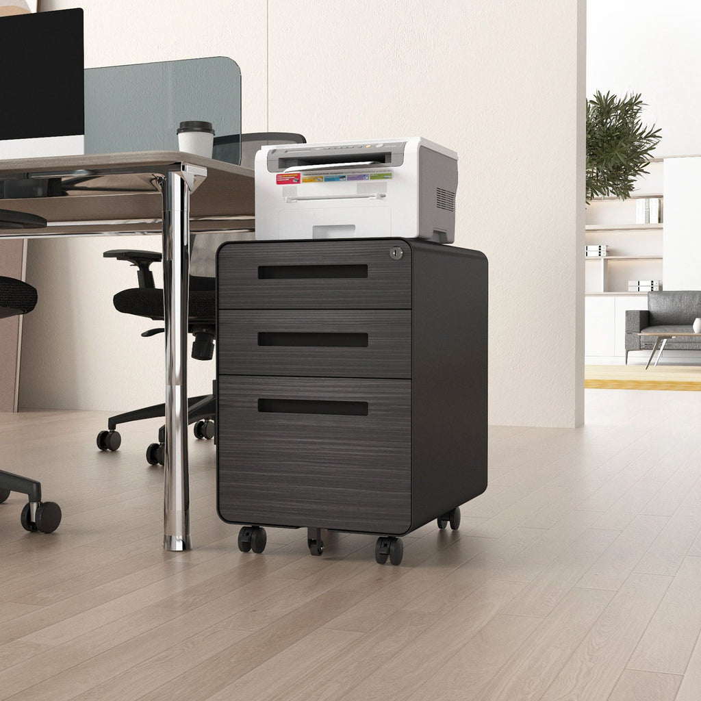3 Drawer Mobile File Cabinet Under Desk Office, Simple Style Versatile Storage Cabinet For Legal / Letter / A4 Files, 5 Wheel Design Anti-Tilting Cold Rolled Steel Waterproof Moisture-Proof