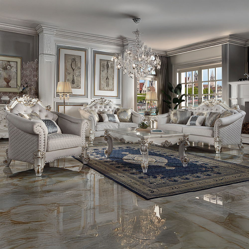Vendome II - Chair With 2 Pillows - Two Tone Ivory Fabric & Antique Pearl
