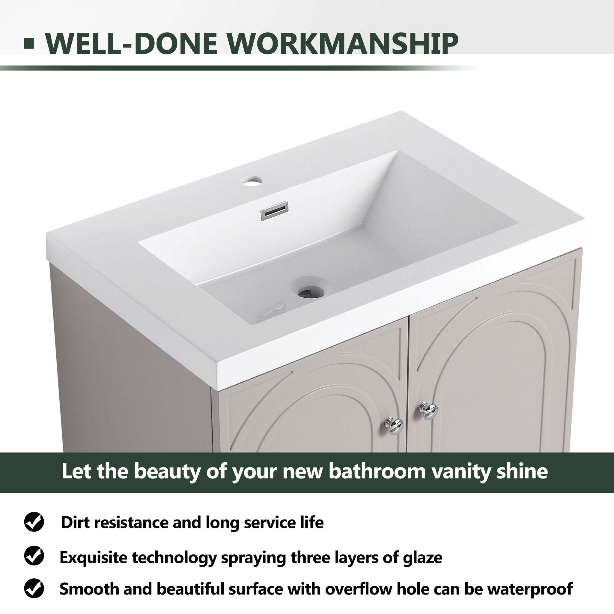 Contemporary Freestanding Bathroom Vanity With Resin Sink & Soft-Close Cabinet Doors