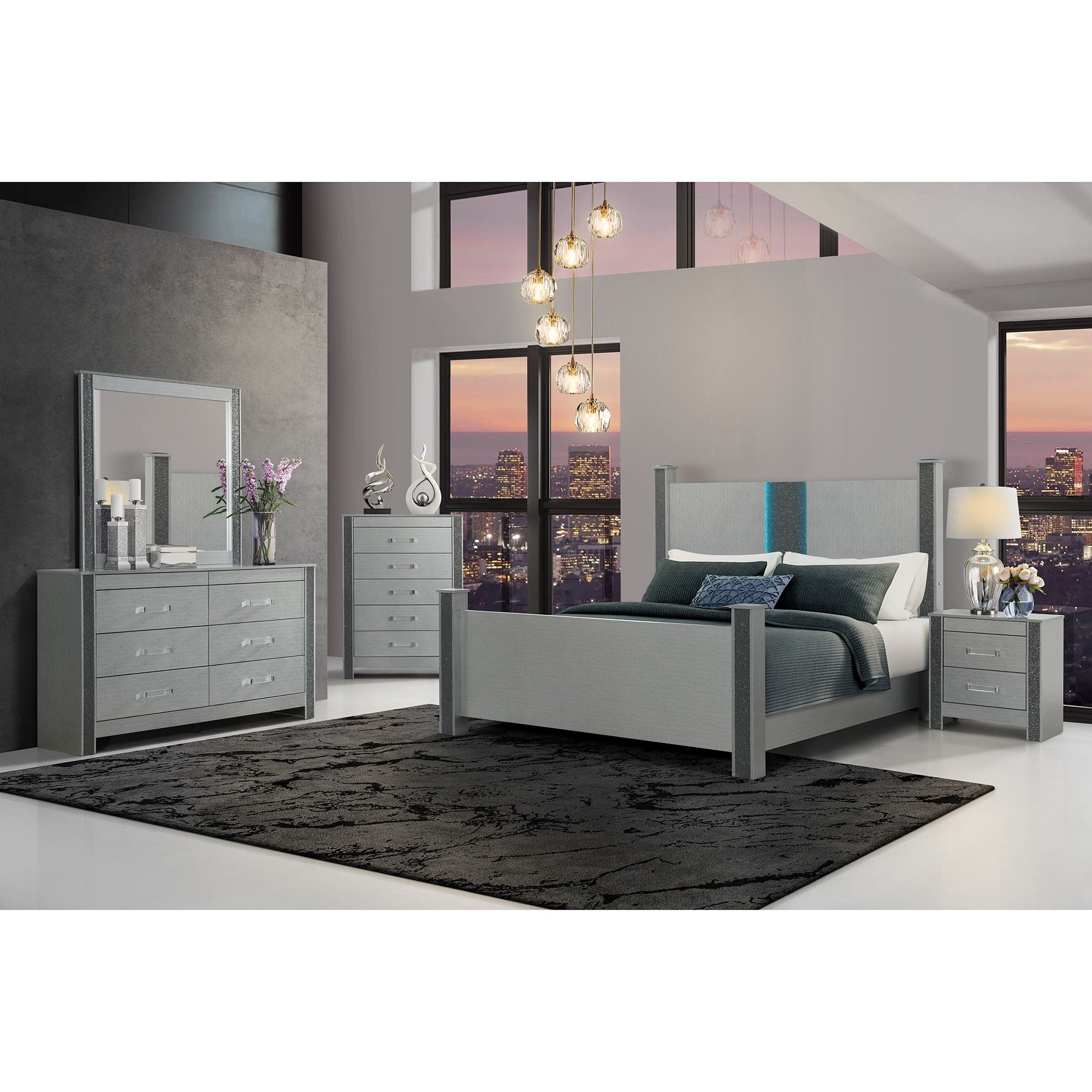 Lorenzo - Large Scale Mirror With Sleek Frame And Glittered Detailing - Silver