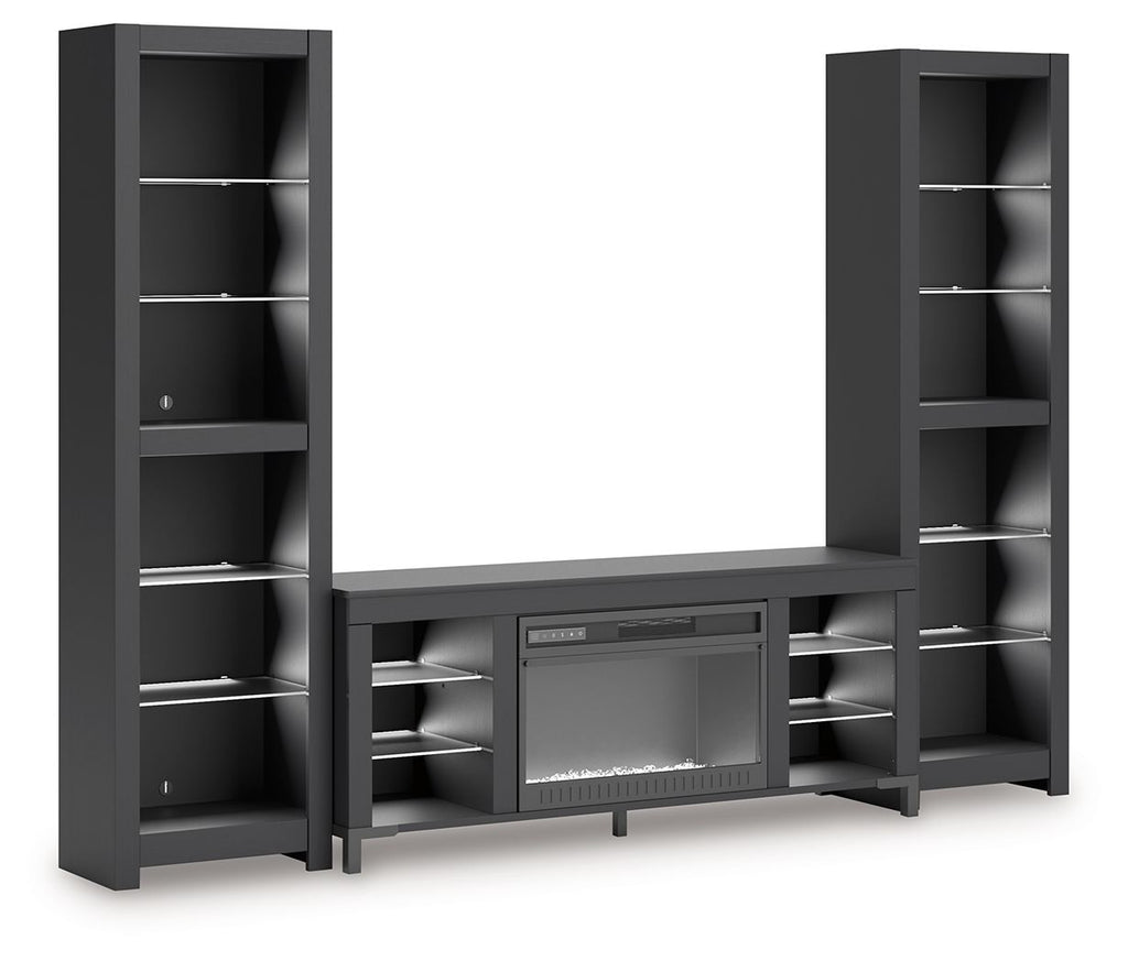 Cayberry - 3-Piece Entertainment Center With Electric Fireplace - Black