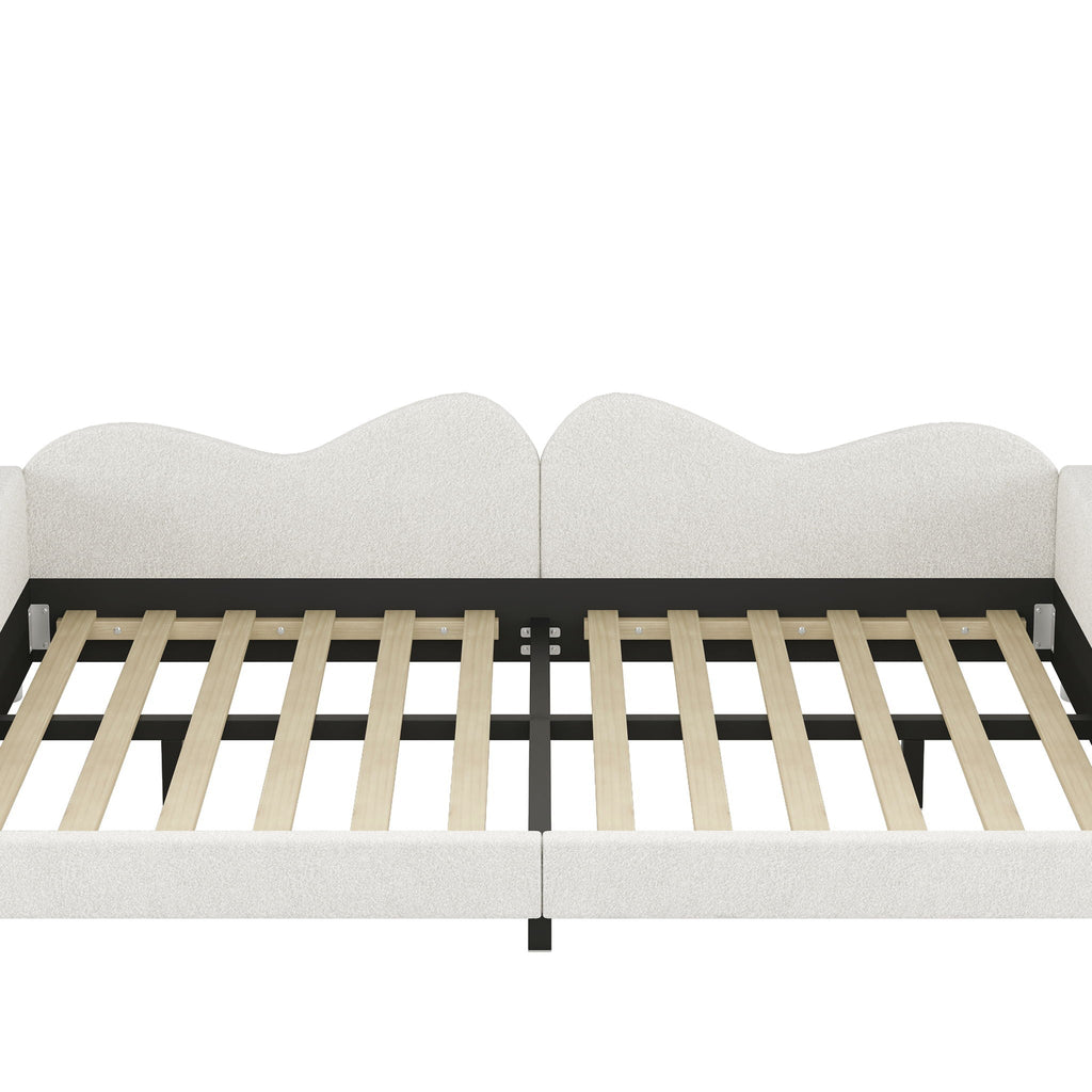 Upholstered Daybed, Sherpa Fabric Sofabed With Cloud-Shaped Backrest