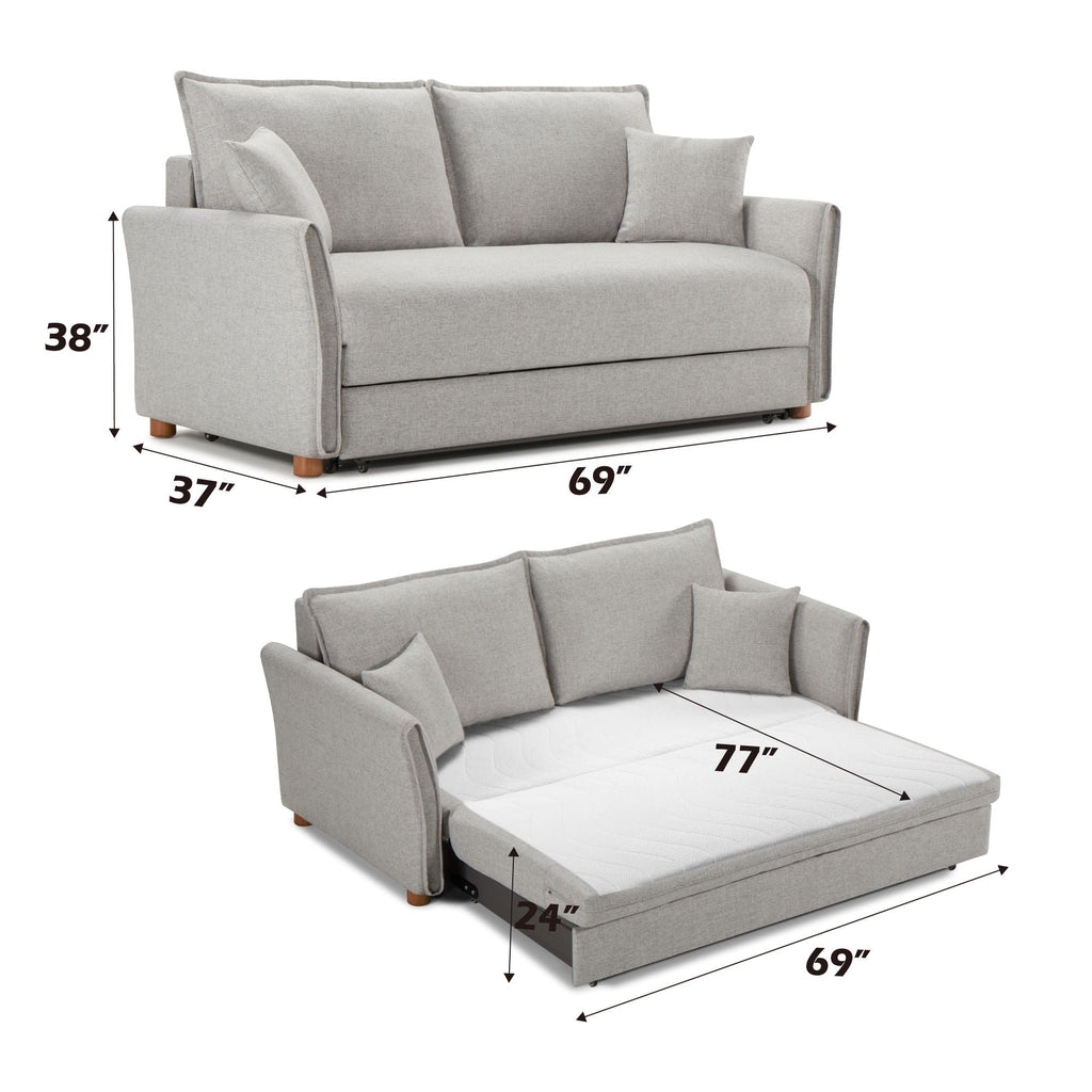 Oren - Chenille Sleeper Sectional Sofa With Storage 2 Toss Pillows - Gray