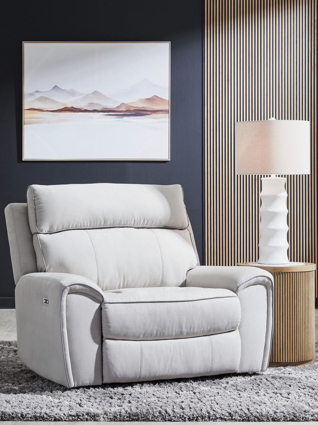 Social Pointe - Power Recliner / Adjustable Headrest - Pearl / Ash