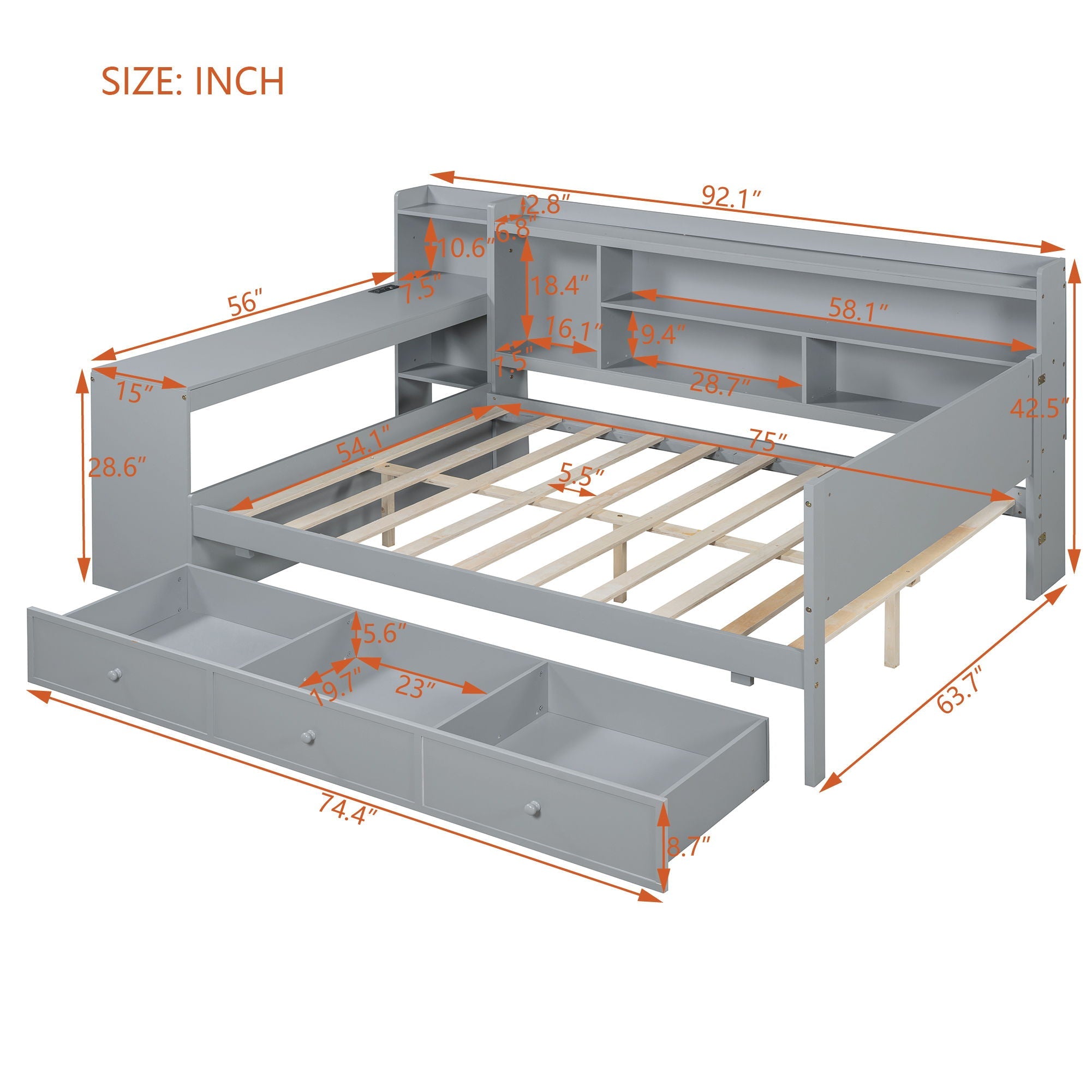 Daybed With 3 Drawers USB Ports And Desk