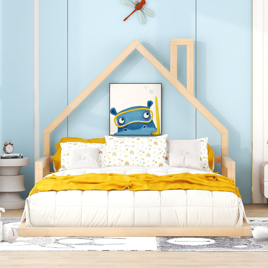 Elegant Floor Bed With House Shaped Headboard