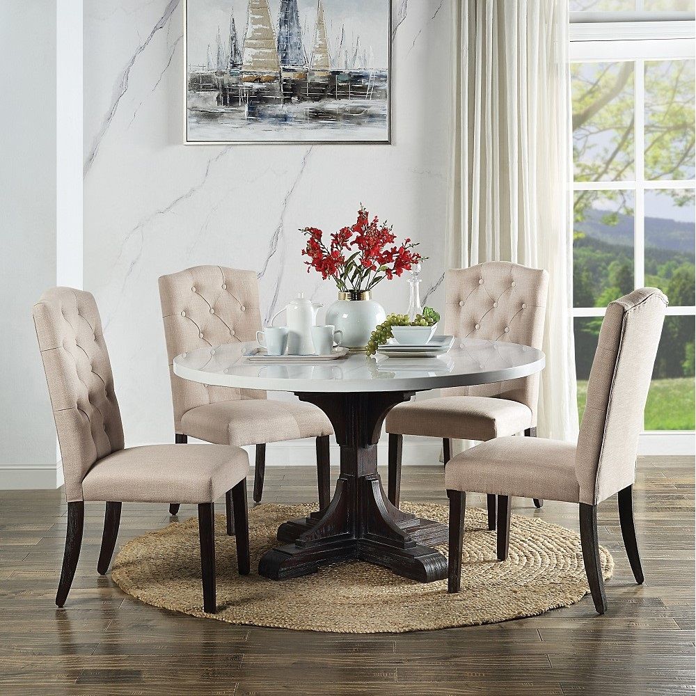 Gerardo - Side Chair (Set of 2) - Beige Linen & Weathered Espresso