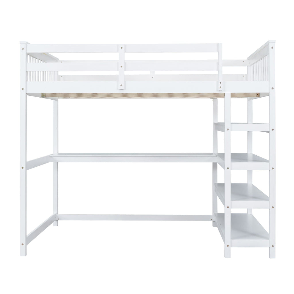 Loft Bed With Storage Shelves And Under Bed Desk
