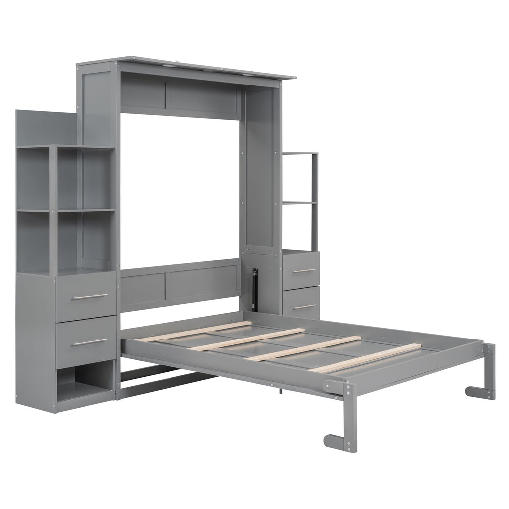 Murphy Wall Bed With LED Lights, Shelves And Drawers