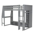 Gaming Loft Bed With Desk, Multi Storage Shelves, LED Lighting, And Hanging Clothes Rack