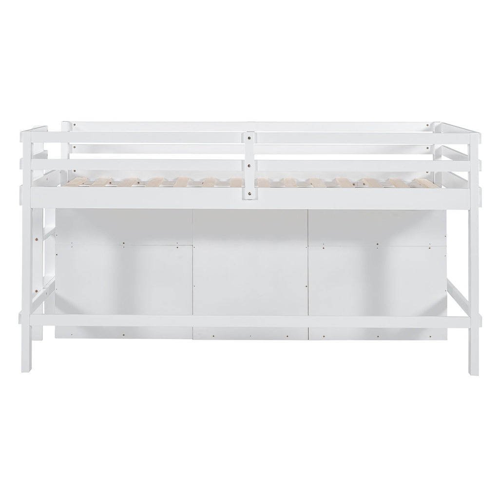 Loft Bed With 4 Drawers, Underneath Cabinet And Shelves