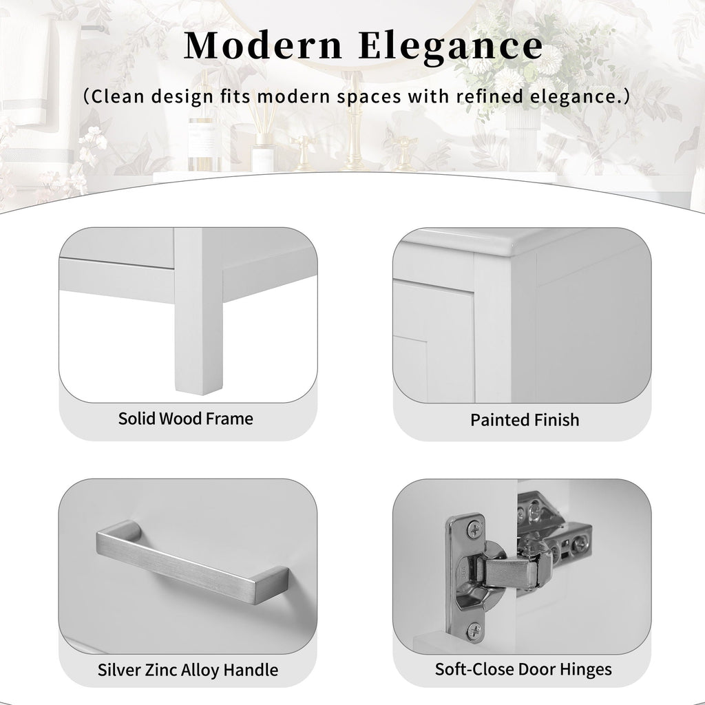 Bathroom Vanity With Integrated Undermount Ceramic Sink, 2 Doors And 1 Drawer, Soft Close Hinges