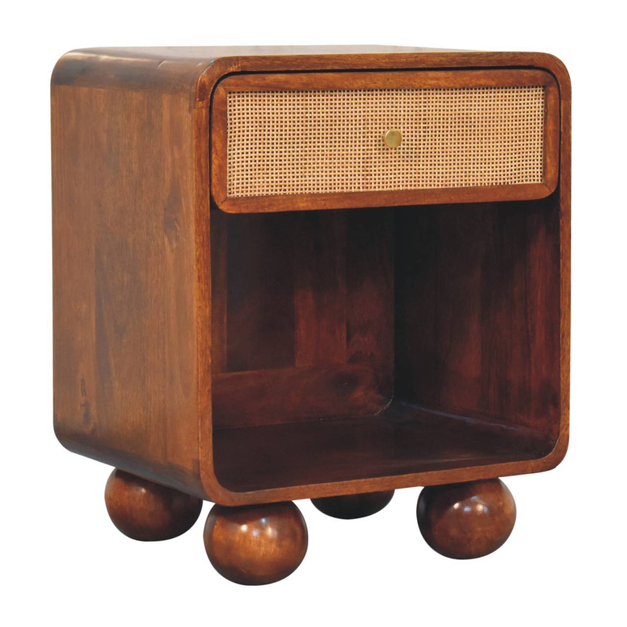 Open Woven Bedside Table, 1 Drawer - Chestnut