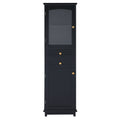 Tall Bathroom Storage Cabinet With Glass Doors, Free-Standing, Two Drawers, And Adjustable Shelves, Board, Painted Perfect For Displaying Your Favorite Items