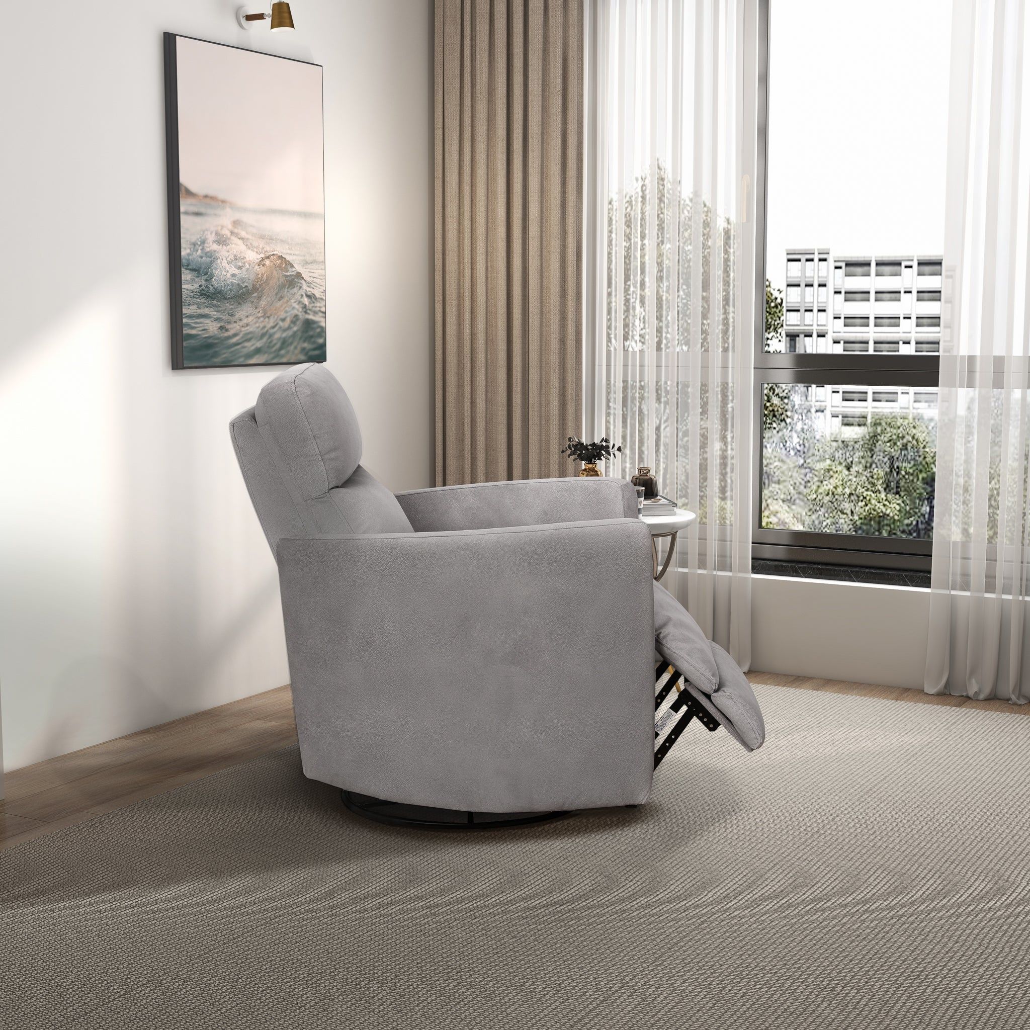 Lawson - Swivel Glider Suede Recliner Chair - Latte
