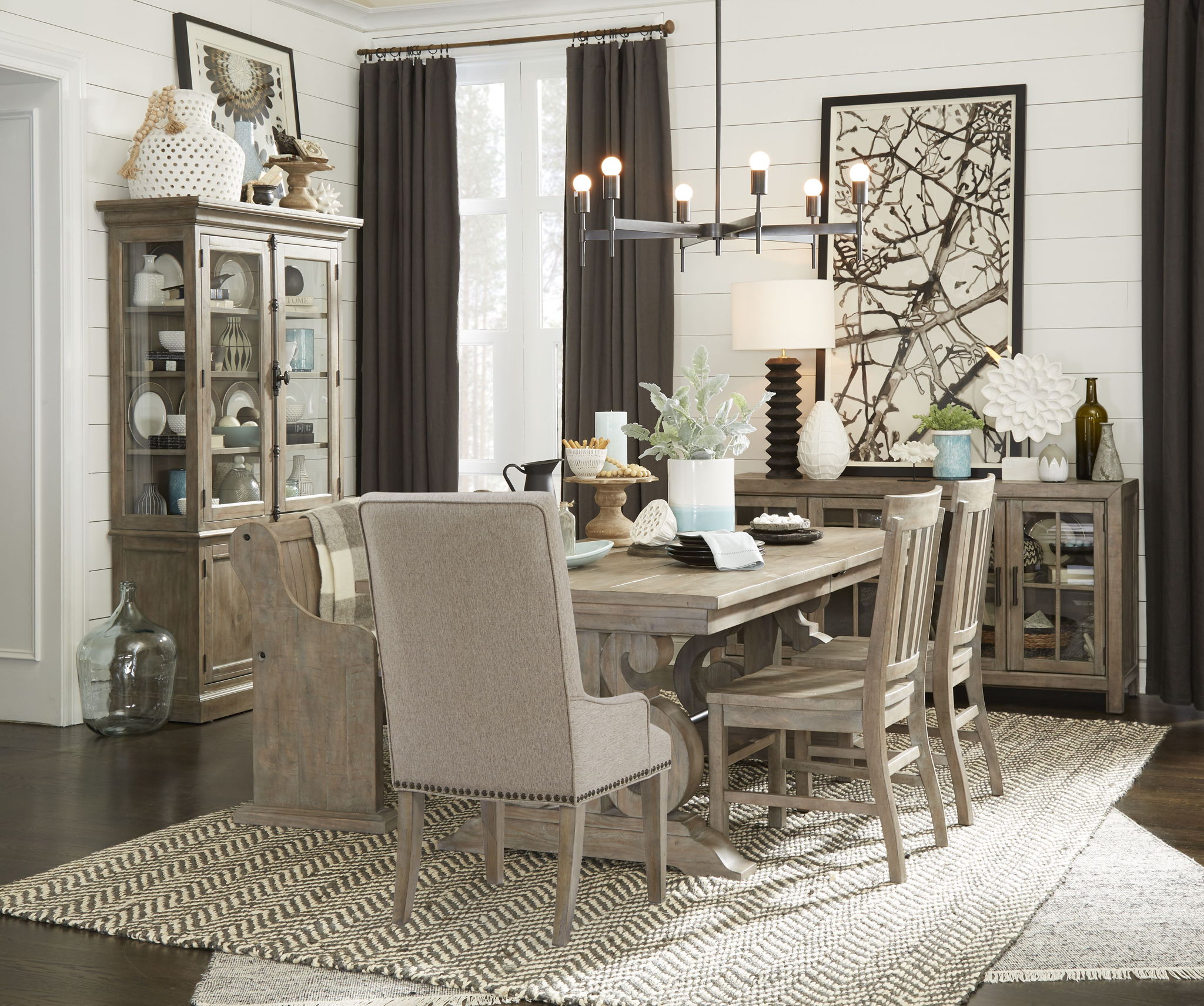 Tinley Park - Buffet Curio Cabinet - Dove Tail Gray