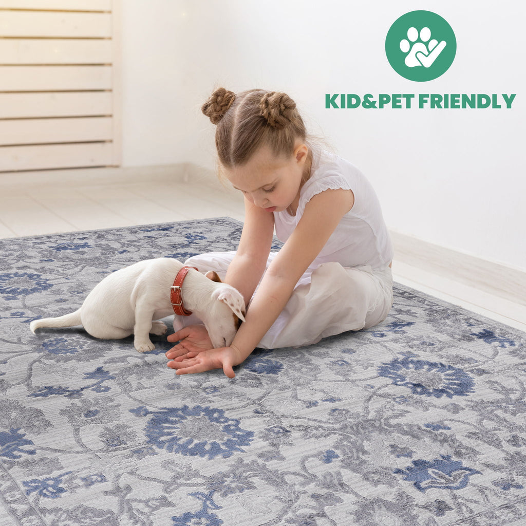 Marfi - 8' X 10' Oriental Area Rug - Blue / Silver