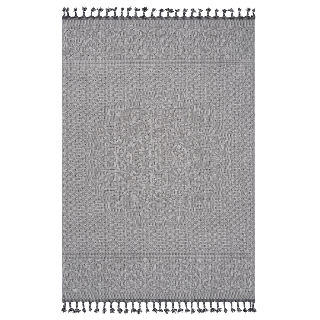 Guros - 6' X 9' Medallion Indoor / Outdoor Area Rug - White / Ivory