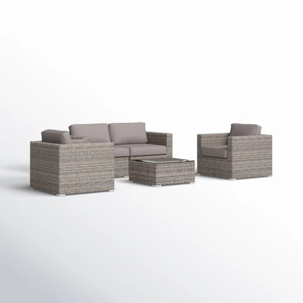 Wicker Seating Group Set With Table And Cushions