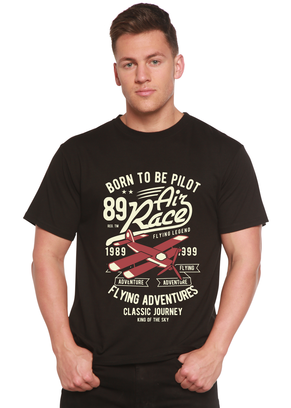 Born To Be Pilot Men's Bamboo Viscose/Organic Cotton Short Sleeve Graphic T-Shirt