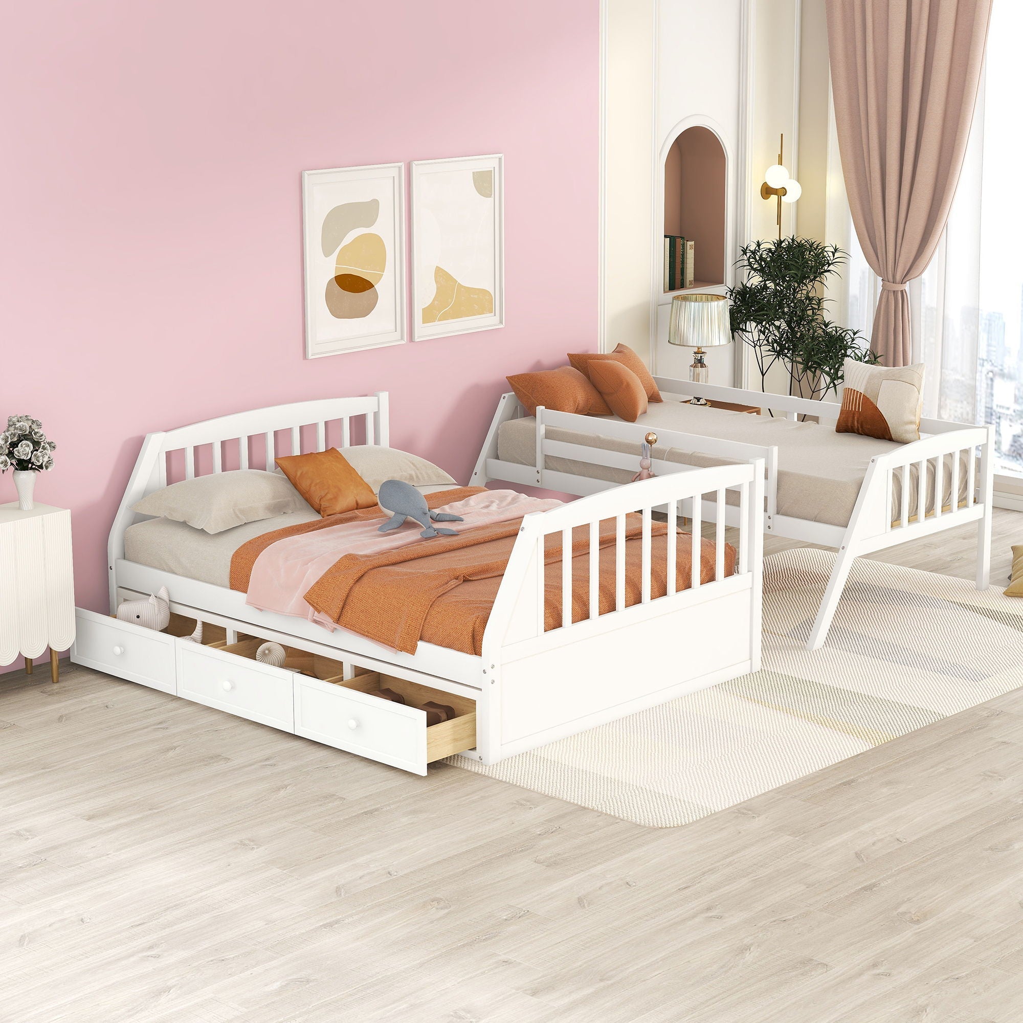 Bunk Bed With Drawers, Ladder And Storage Staircase