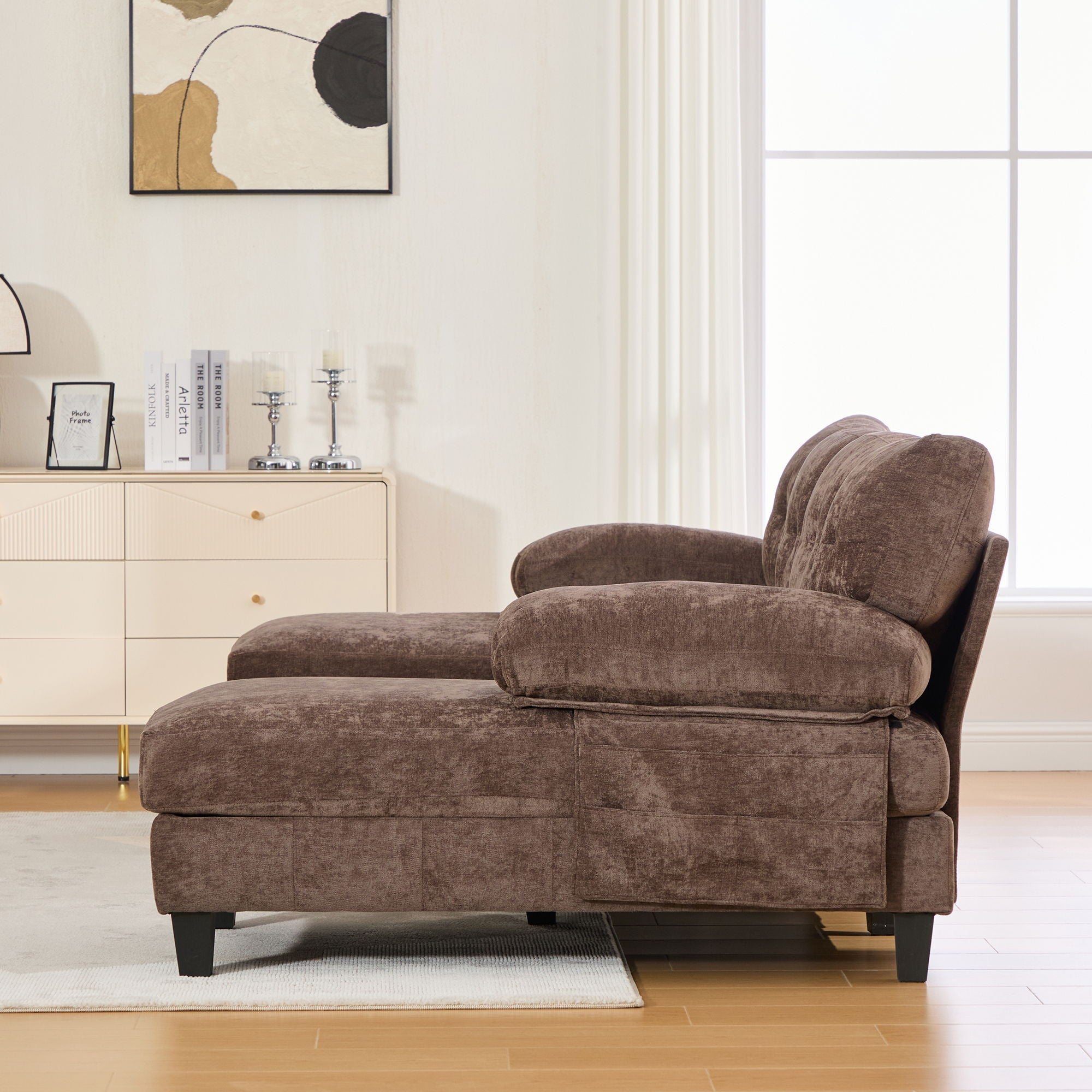 U-Shaped Sectional Sofa 103.5" Fabric Couch With Dual Chaise Lounges, Storage Pockets, Armrest Pillows