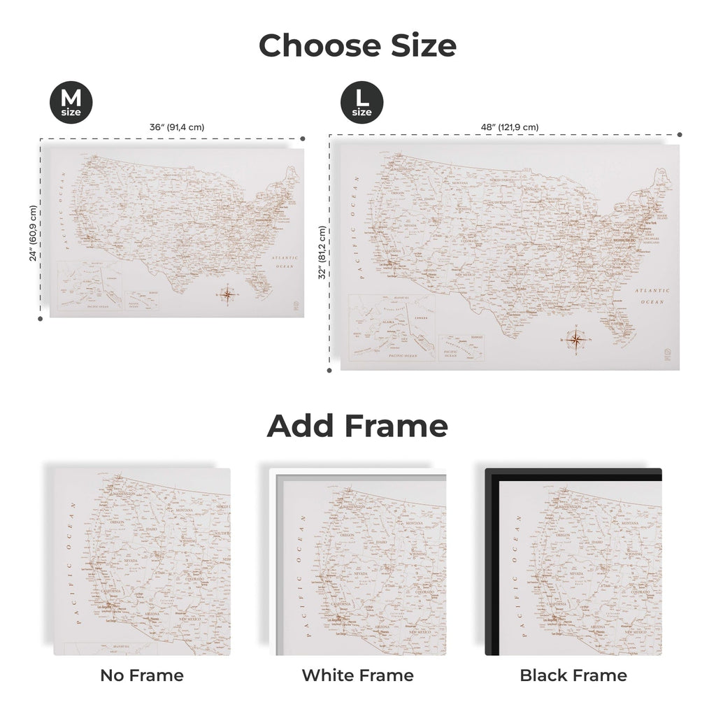 Wooden Canvas USA Map - Beige