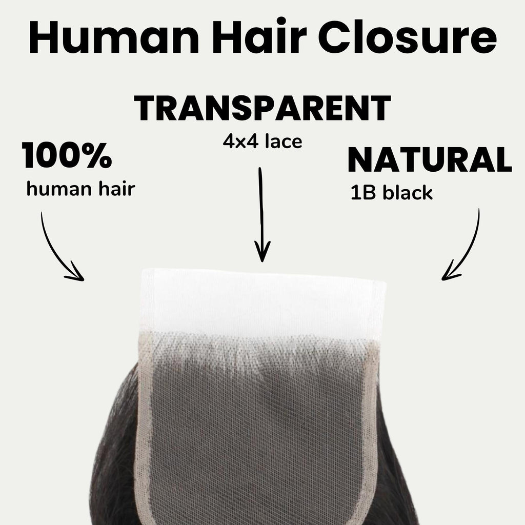 Malaysian Body Wave 4x4 Transparent Lace Human Hair Closure