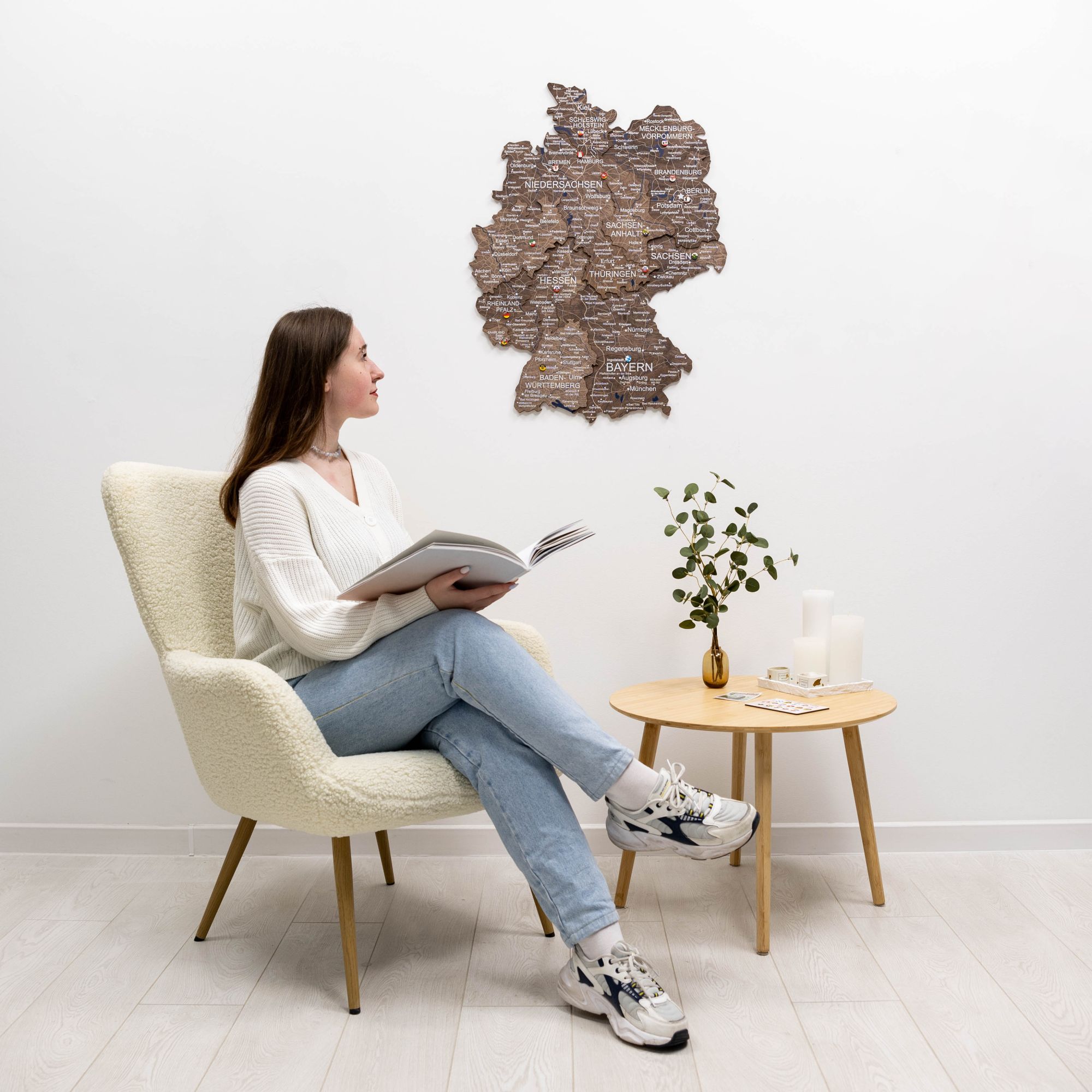 3D Germany Wooden Map Dark Walnut