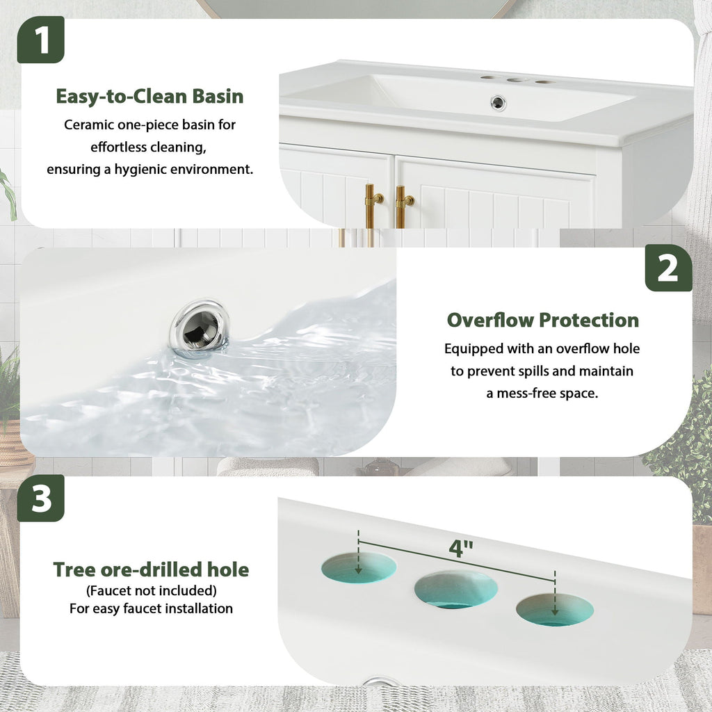 Elegant Bathroom Vanity With Ceramic Sink And Versatile Storage