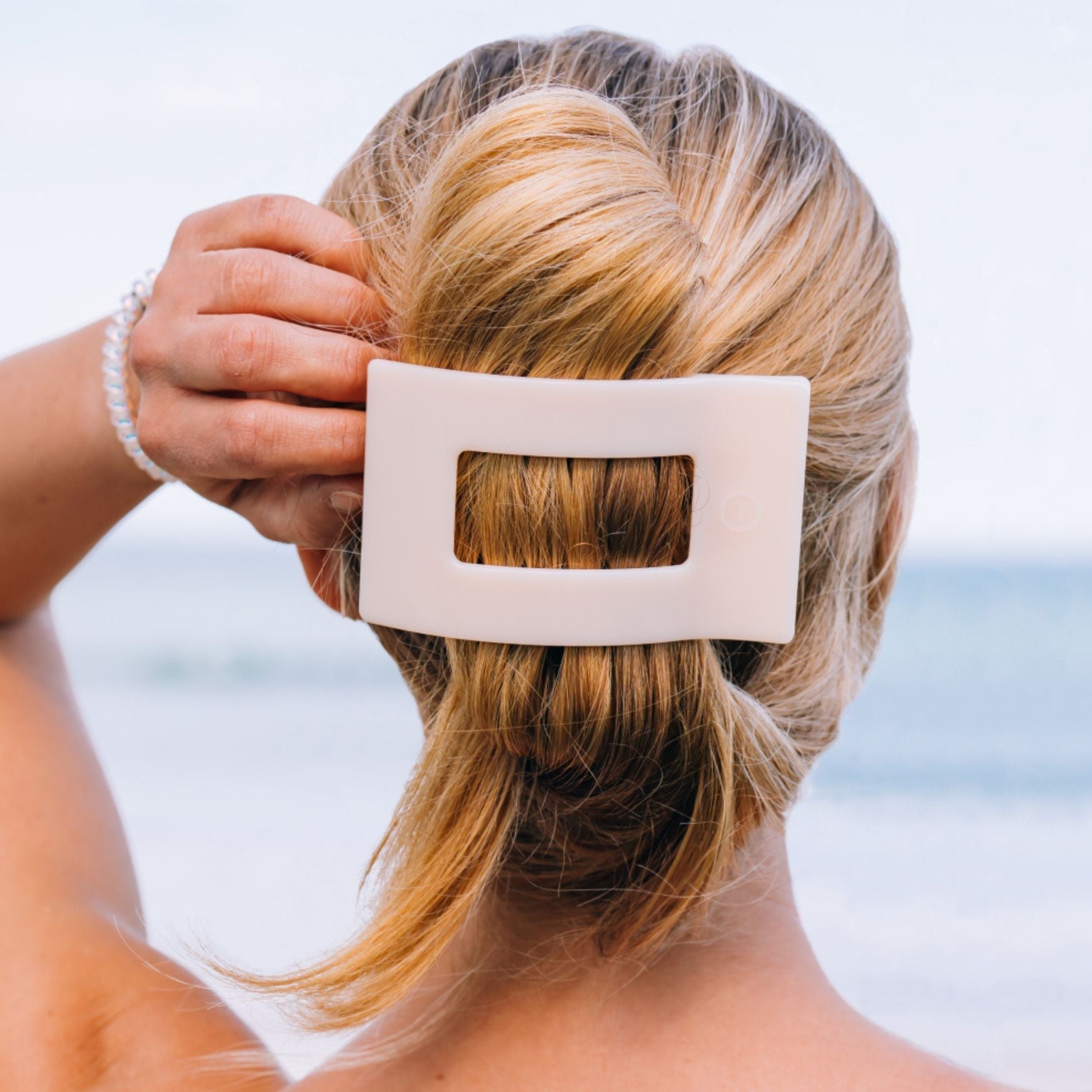 Almond Beige Large Flat Rectangle Hair Clip