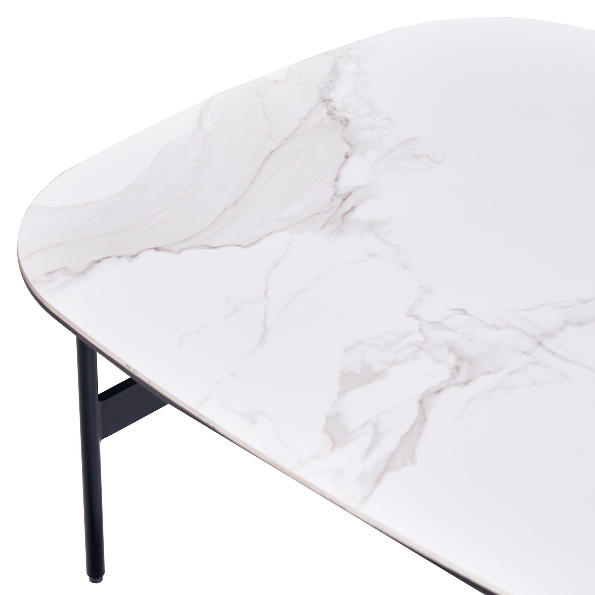Modern Rectangular Rock Plate Coffee Table Open Space Design Golden Metal Frame Minimalist Living Room Center Table For Lounge Office - Black White