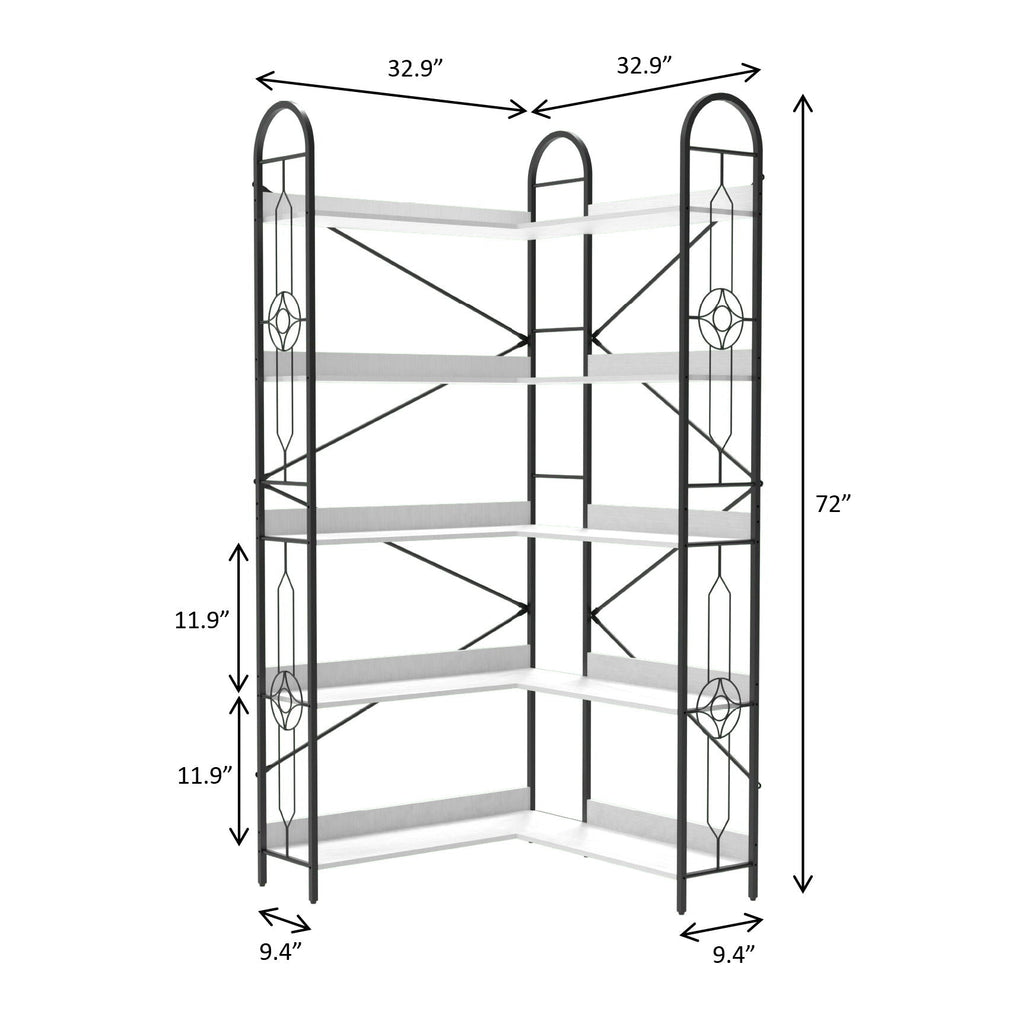 Industrial Style Corner Bookshelf With Thickened Iron Frame