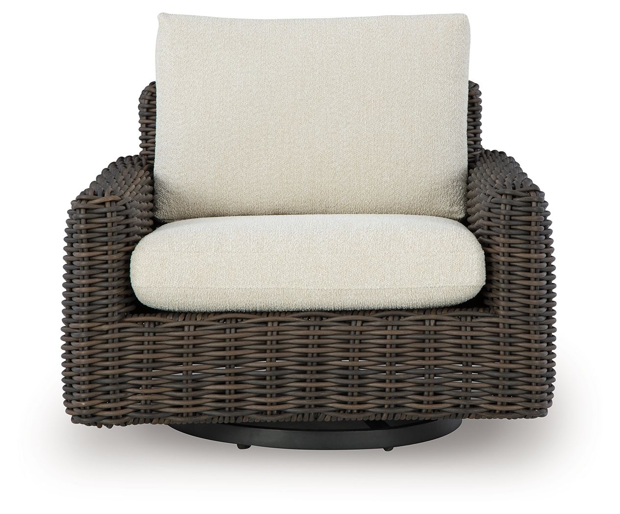Kimora - 7 Pc. - 4-Piece Outdoor Sectional, Swivel Glider Lounge, Cocktail Table, End Table - Beige / Dark Brown