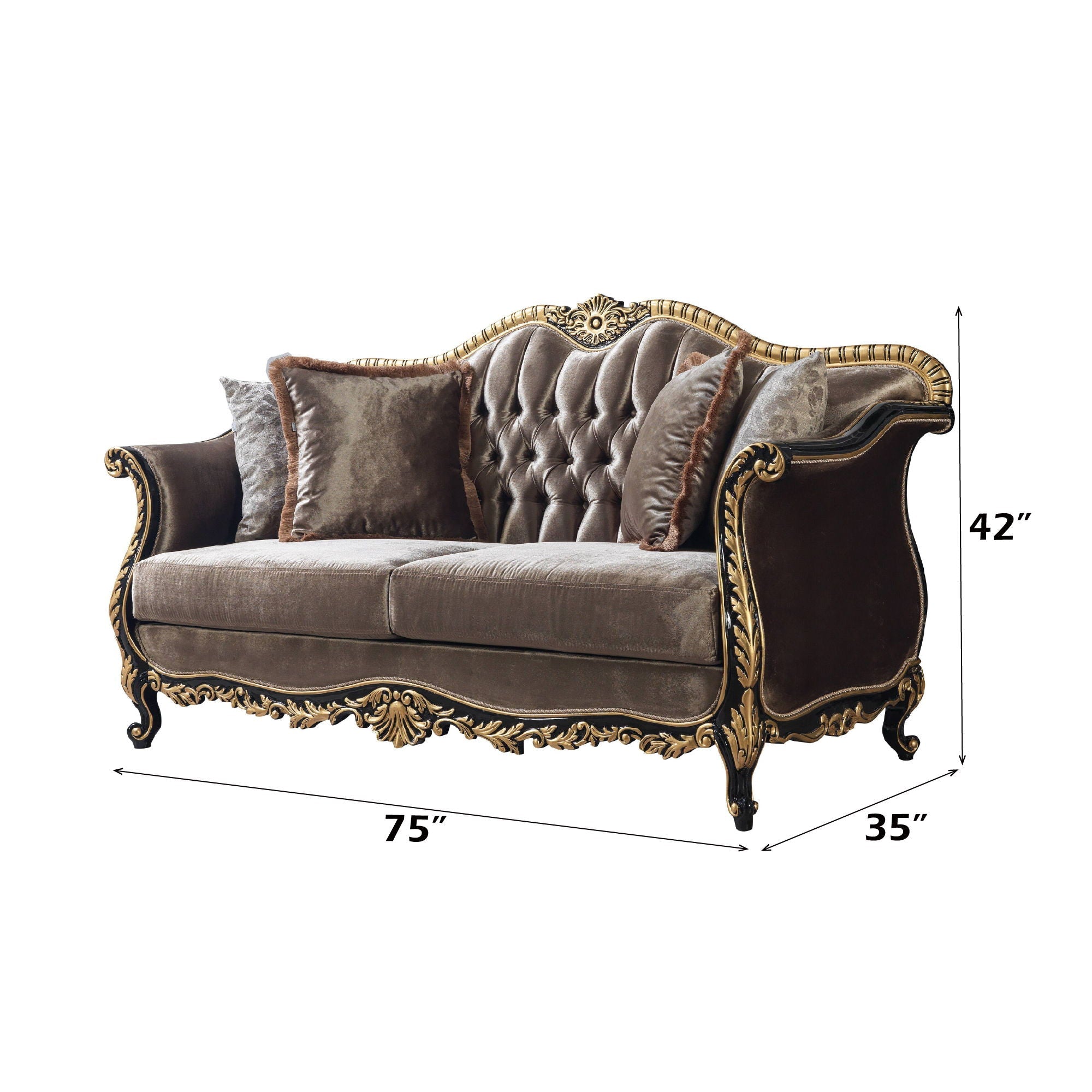 Betria - Loveseat With 4 Pillows - Light Green Velvet, Gold & Black High Gloss