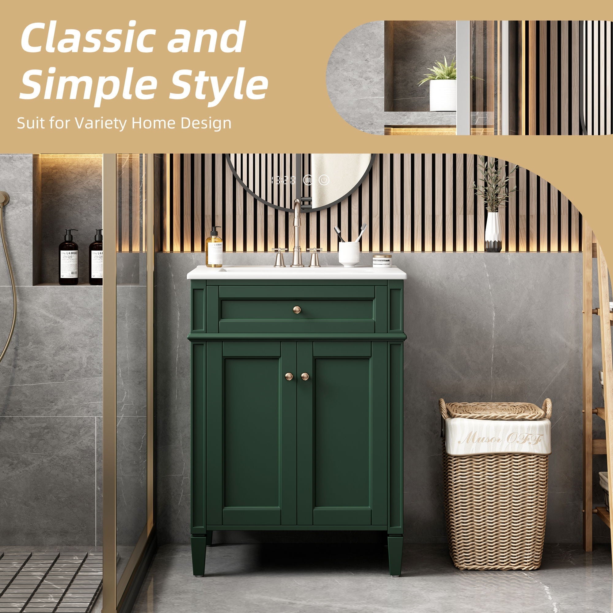 Bathroom Vanity With 2 Doors And Tip Out Drawer, Soft Closing Hinges