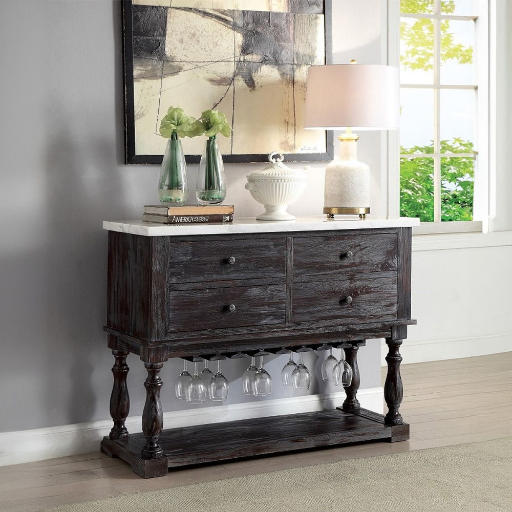 Gerardo - Server - White Marble Top & Weathered Espresso