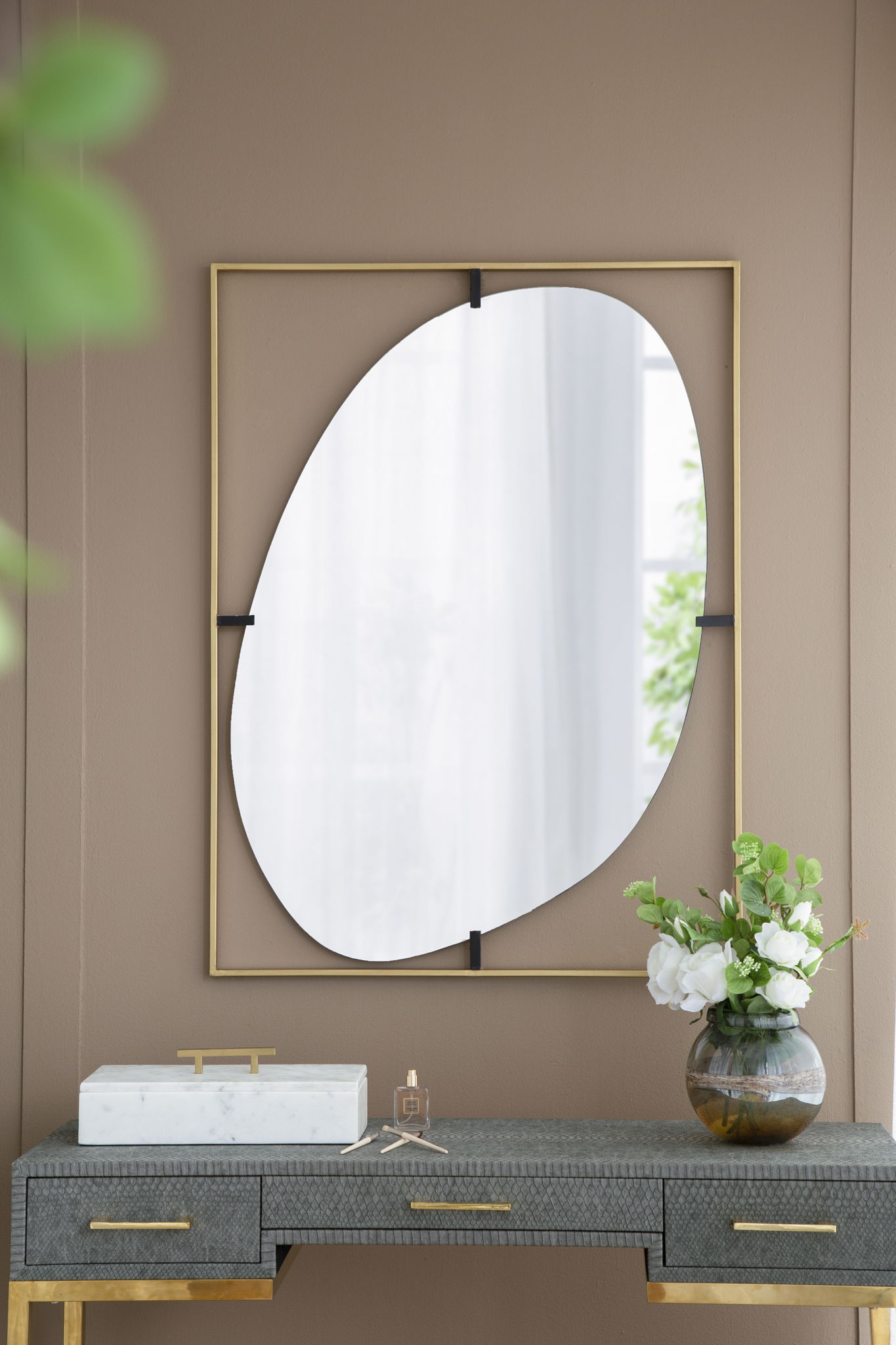 Poppy Mirror With Metal Frame Contemporary Design For Bathroom, Entryway Wall Decor
