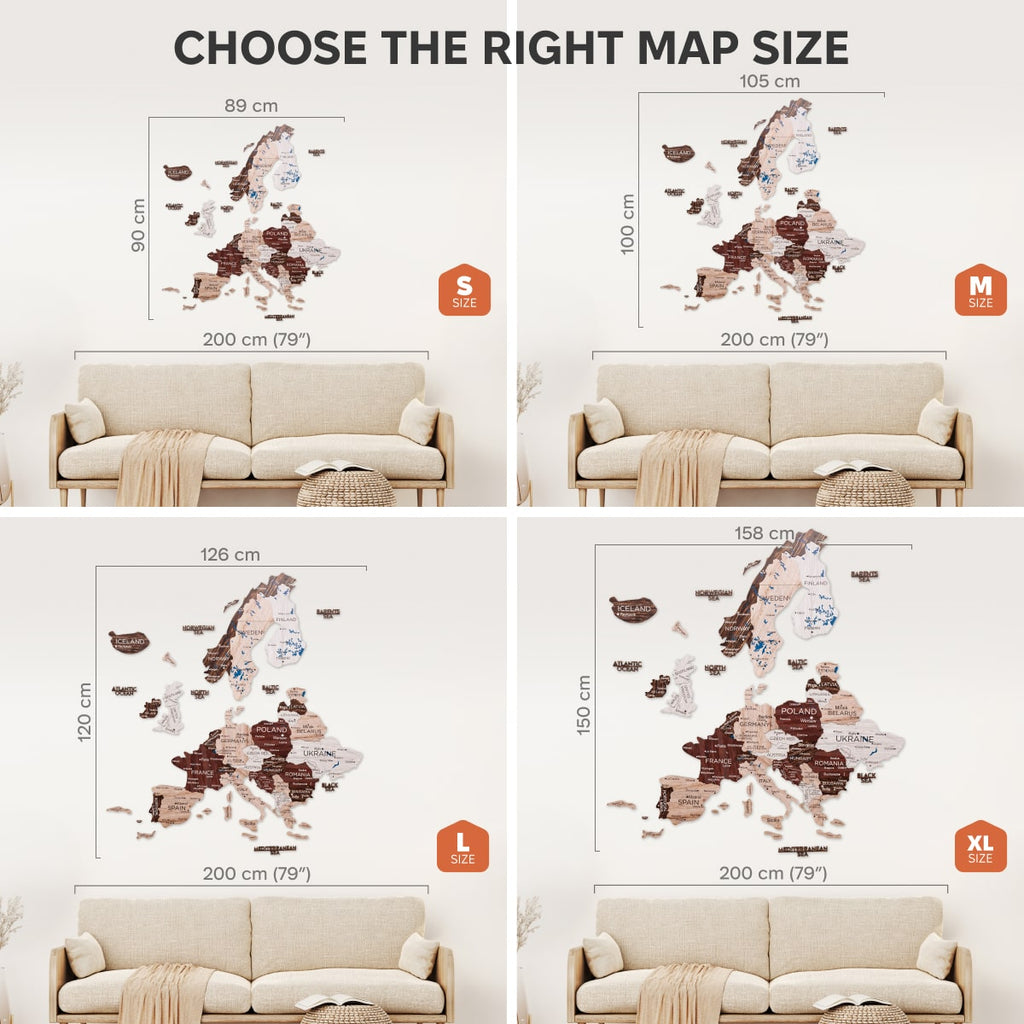 3D Europe Wooden Map Cappuccino