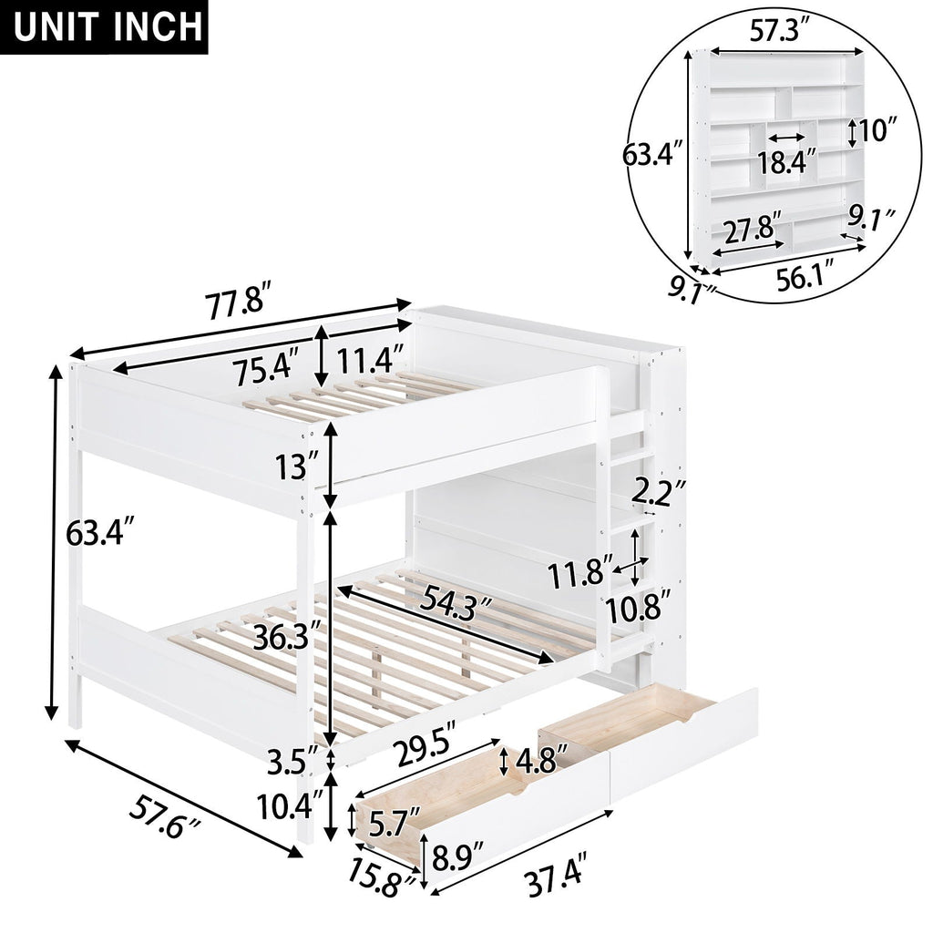 Bunk Bed With 2 Drawers And Multi Layer Cabinet
