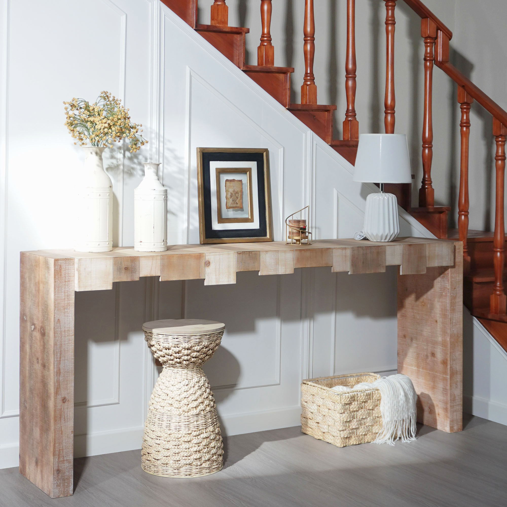 Modern Rustic Table With Sculpted Block Design