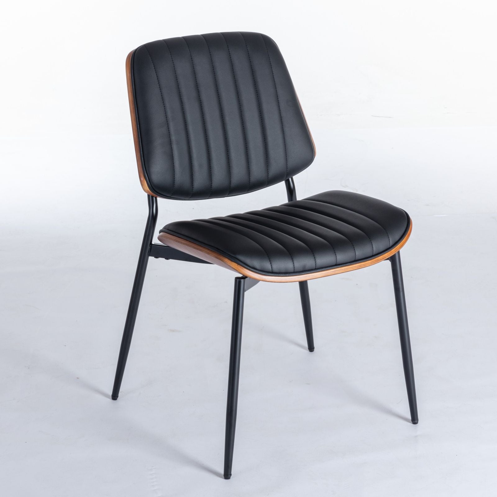 Dining Chairs (Set of 2) Mid-Century Modern Retro Chair With Walnut Bentwood Back Upholstered Seat Metal Legs Adjustable Foot For Kitchen Dining Room Chairs